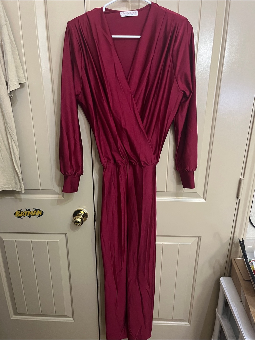 Wrap-Style Long Sleeve Jumpsuit in Wine